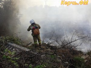 В Керчи потушили пожар возле гаражного кооператива (видео)