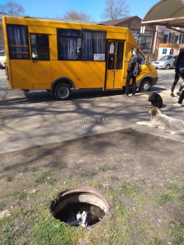 Новости » Общество: Около остановки в Керчи – открытый люк