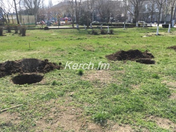 Новости » Общество: В сквере на морвокзале в Керчи выкопали лунки для деревьев