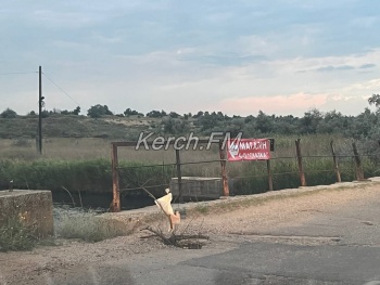 Новости » Общество: На мосту у горпляжа в Керчи появилась дыра